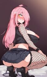 ai_generated ass_focus big_breasts blush blush_lines blushing_at_viewer breasts exposed_breasts fat_ass female female_only fishnets indie_virtual_youtuber latam_virtual_youtuber long_hair looking_at_viewer looking_back neneefthy one_breast_out pink_hair ricochetk smile smiling_at_viewer squatting virtual_youtuber vtuber yellow_eyes