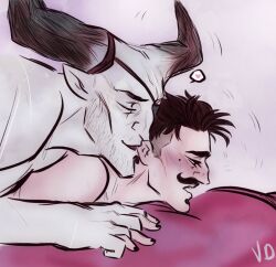 2boys anal anal_sex anal_sex anthro anthro_on_human anthro_penetrating anthro_penetrating_human artist_signature bald bara beard_stubble beauty_mark bite biting_ear blush blush canon_couple closed_eyes couple dark_hair dorian_pavus dragon_age dragon_age_inquisition duo eyepatch eyewear facial_hair gay gay_anal gay_male gay_sex grey_body grey_skin heart hearts_around_head horn horns human interlocked_fingers iron_bull light-skinned_male light_skin looking_pleasured mage male male/male male_only male_penetrated male_penetrating male_penetrating_male mole moustache moustache nails_painted painted_nails pansexual_male penetration penile_penetration penis_in_ass pointy_ears qunari scar scars sex stubble thepartysparkle video_games yaoi