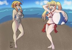 2girls alternate_costume artoria_pendragon artoria_pendragon_(swimsuit_ruler)_(second_ascension)_(fate) bikini blonde_hair fate/grand_order fate_(series) nero_claudius_(fate) official_alternate_costume