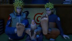 3boys 3d 3d_(artwork) animated bandage barefoot big_feet big_penis bigsunsfm blonde_hair blue_eyes clothing double_footjob erection faceless_male father_and_son feet foot_fetish foot_focus footjob forehead_protector fully_clothed gay headband huge_cock indoors inside jacket large_penis long_penis male male/male male_only naked namikaze_minato naruto naruto_(series) naruto_shippuden nude oil oiled older_male older_man_and_younger_boy penis pov pov_eye_contact sex soles teamwork toes twink uncensored uzumaki_naruto whisker_markings whiskers yaoi yellow_hair younger_male