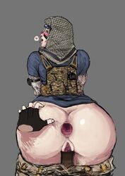 1boy 1girls anal anal_sex anus ass ass_grab blonde_hair blush female_soldier looking_back pants_down pussy rainbow_six rainbow_six_siege tattoo tom_clancy tongue_out valkyrie_(rainbow_six) wrongnhoka