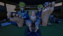 3boys 3d 3d_(artwork) animated bandage barefoot big_feet big_penis bigsunsfm blonde_hair blue_eyes clothing double_footjob erection faceless_male father_and_son feet foot_fetish foot_focus footjob forehead_protector fully_clothed gay headband huge_cock indoors inside jacket large_penis long_penis male male/male male_only naked namikaze_minato naruto naruto_(series) naruto_shippuden nude oil oiled older_male older_man_and_younger_boy penis pov pov_eye_contact sex soles teamwork toes twink uncensored uzumaki_naruto whisker_markings whiskers yaoi yellow_hair younger_male