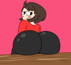 1girls ass ass_focus big_ass big_butt bimbo black_eyes blush brown_hair bubble_ass bubble_butt butt_focus claire_&_james clarissa_macias dat_ass huge_ass leggings looking_back red_shirt tagme thick_ass youtube