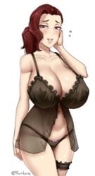 1girls ayako_(twrlare) big_breasts breasts cleavage female female_only huge_breasts large_breasts lingerie looking_at_viewer milf negligee panties solo twrlare