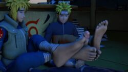 3boys 3d 3d_(artwork) animated bandage barefoot big_feet big_penis bigsunsfm blonde_hair blue_eyes clothing double_footjob erection faceless_male father_and_son feet foot_fetish foot_focus footjob forehead_protector fully_clothed gay headband huge_cock indoors inside jacket large_penis long_penis male male/male male_only naked namikaze_minato naruto naruto_(series) naruto_shippuden nude oil oiled older_male older_man_and_younger_boy penis pov pov_eye_contact sex soles teamwork toes twink uncensored uzumaki_naruto whisker_markings whiskers yaoi yellow_hair younger_male