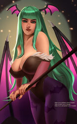 1girls big_breasts breasts capcom cleavage clothing darkstalkers female female_only head_wings large_breasts looking_at_viewer morrigan_aensland solo succubus v1mpaler