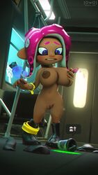 1girls 3d agent_8_(splatoon) ambiguous_gender big_breasts blue_eyes blush boots breast_expansion breast_grab breasts c.q._cumber dark-skinned_female dark_skin expansion female lactating_ink lactation naked nintendo nipples octoling octoling_girl owo_sfm pink_hair pink_tentacles pseudo_hair pussy short_hair splatoon splatoon_2 splatoon_2:_octo_expansion tentacle_hair unusual_lactation worried_expression