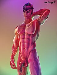 3d abs big_balls big_penis blender flaccid flaccid_cock flaccid_penis full_body genji green_hair large_penis looking_at_viewer lubed male male_focus male_only mchsuga7 muscular nipples nude oil oiled_skin overwatch pinup solo solo_focus veiny_penis young_genji