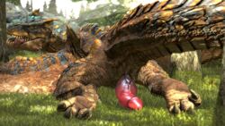 barlu capcom claws dragon feet feral flying_wyvern genitals grass hi_res hindpaw knot looking_at_viewer male male_only monster_hunter nude on paws penis presenting presenting_penis solo solo_male teeth tigrex tongue tongue_out tree video_games wyvern