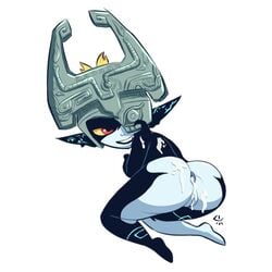 1:1 1girls after_sex all_fours anus armor ass bodily_fluids butt_focus cum cum_on_ass cum_on_back eye_contact female gaping gaping_anus genital_fluids half-closed_eyes headgear helmet humanoid humanoid_pointy_ears imp looking_at_viewer mask midna mostly_nude nintendo one_eye_obstructed pussy simple_background solo steecks steeckykees the_legend_of_zelda thick_thighs twili twilight_princess video_games watermark wet white_background wide_hips