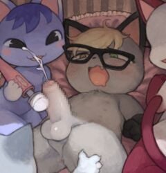 animal_crossing anthro anthro_on_anthro anus balls blonde_hair bodily_fluids censored cum cumshot domestic_cat domination ejaculation erection eyewear felid feline felis female female_domination fur genital_fluids genitals glasses grey_body grey_fur group hair heterochromia hi_res hitachi_magic_wand lolly_(animal_crossing) looking_pleasured male male_focus mammal mosaic_censoring multi_nipple nintendo nipples nude olivia_(animal_crossing) penis perineum pixelated raymond_(animal_crossing) robo_(pixiv) rosie_(animal_crossing) sex_toy solo_focus straight vibrator video_games