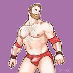 1boy 2020 bara bulge chest_hair dash_wilder erect_nipples facial_hair human human_only male male_only muscles muscular_male partially_clothed penis_shaped_bulge penis_under_clothes shirtless silencio solo speedo underwear wwe