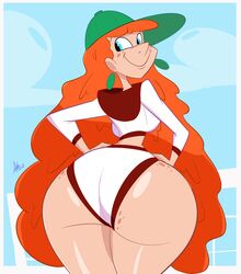 ass atomickingboo big_ass big_butt blue_eyes bottom_heavy breasts bubble_butt cartoon_network cosplay curly_hair curvaceous curvy curvy_figure disney earrings fat_ass freckled_skin hands_on_hip hat huge_ass inner_workings kate_(inner_workings) large_ass looking_at_viewer narrow_shoulders pe_teacher_(robotboy) red_hair robotboy seductive shorts smile smiling thick_ass thick_legs thick_thighs thin_arms thin_waist voluptuous wide_hips