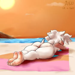 1girls ass beach bikini_bottom_removed bikini_top_removed countershade_feet feet laying_down mobian_(species) mrguy820 nude soles sonic_(series) sonic_the_hedgehog_(series) sophie_(argento) sunset towel white_fur