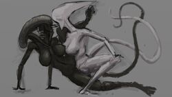 alien_(franchise) alien_girl big_breasts dark_skin female female_xenomorph kissing neomorph nihilophant open_mouth sci-fi tail white_skin xenomorph yuri