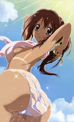 armpits ass bikini breasts brown_hair cute high_resolution huge_ass mitsuki_sohara ponytail sideboob sora_no_otoshimono swimsuit tan tanline tied_hair towel wet wet_clothes