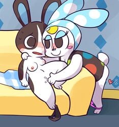 animal_crossing blush breasts clothing cubeychou dotty_(animal_crossing) eyelashes female fingering francine_(animal_crossing) heart lagomorph mammal nintendo nipples nude panties pussy_juice rabbit sex shirt underwear video_games yuri