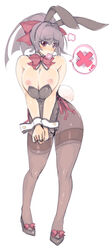 akatsuki_alut animal_ear areolae bare_shoulders blush breast_squeeze breasts bunny_ear bunny_girl bunny_tail bunnysuit cameltoe condom condom_in_mouth cuff_links curvy erect_nipples high_heels highres hips huge_breasts inverted_nipples long_hair mel/a mouth_hold nipples original pantyhose ponytail puffy_nipples red_eyes shoes tail tied_hair wide_hips wrist_cuffs