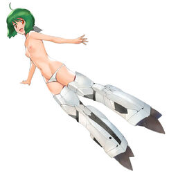 breasts flat_chest green_hair macross macross_frontier mecha mecha_musume nipples no_bra panties parody ranka_lee red_eyes short_hair strike_witches underwear vf-25