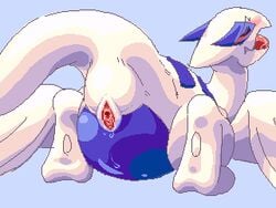 avian blush closed_eyes furry lowres lugia pokemon pokemon_(species) pokemon_focus pussy pussy_juice qvga saliva