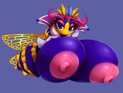 absurd_res areolae bee hand_on_face hyper hyper_breasts kirby_(series) kirby_triple_deluxe looking_at_viewer metachoke nintendo nipples puffy_nipples queen_sectonia simple_background