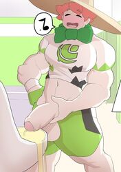 1boy 1male bara biceps big_balls big_biceps big_muscles big_pecs big_penis big_quads big_testicles blush bodily_fluids bowtie closed_eyes flaccid foreskin glove hat holding_penis human hyper_balls hyper_penis leroyyoreel looking_pleasured male male_only milo_(pokemon) muscles muscular muscular_legs muscular_male muscular_thighs nintendo orange_hair overflow overflowing pecs peeing penis penis_out pokemon pokemon_ss public_restroom quads shirt shorts solo standing thick_penis thick_thighs tight_clothes tight_clothing tight_shirt tight_shorts toilet uncircumcised uncut urinal urinating urination urine urine_overflow urine_stream wristband yaoi