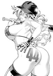 baseball baseball_bat female large_breasts long_hair monochrome rakko rakko_(r2) sandy_bash suketto_sanjou!!