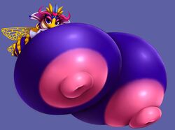 absurd_res areolae bee gigantic_areola gigantic_breasts hand_on_face kirby_(series) kirby_triple_deluxe looking_at_viewer metachoke nintendo nipples puffy_nipples queen_sectonia simple_background