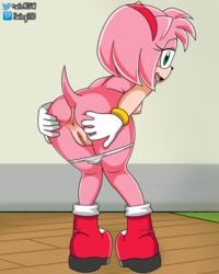 1girls amy_rose anus ass bent_over boots bracelet breasts clitoris female gloves hand_on_ass looking_at_viewer looking_back nipples panties_down pussy saifernsfw sega sonic_(series) sonic_x spread_ass