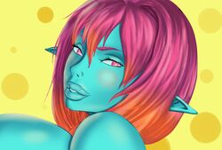 1girls adelia_(changbae) big_lips female female female_only goblin goblin_female hollowfiedowl huge_breasts hyper_breasts lips shortstack solo solo_female