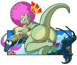 anthro anthro_only blush breasts crocodile donkey_kong donkey_kong_(series) female kalypso klaptrap kremling large_breasts lordstevie nintendo nipples nude stealing_clothes tagme