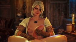 3d big_penis breasts_out candlelight cd_projekt_red ciri gloves hand_on_penis handjob highres huge_cock light-skinned_male looking_at_viewer partially_clothed pov sdbtt the_witcher the_witcher_(series) the_witcher_3:_wild_hunt white_hair