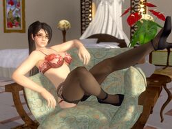 1girls 3d 3d_(artwork) asian asian_female big_breasts black_hair bra breasts dark_hair dead_or_alive female female_only glasses heels high_heels kunoichi lingerie long_hair momiji_(ninja_gaiden) ninja_gaiden panties ponytail red_lingerie red_thong solo solo_female stockings tecmo thong tied_hair