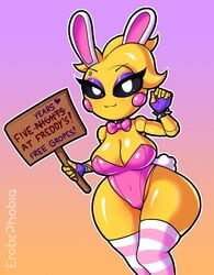 1girls big_ass big_breasts bunny_ears bunny_tail bunnysuit eroticphobia five_nights_at_freddy's five_nights_at_freddy's_2 huge_ass huge_breasts huge_thighs large_breasts makeup sign smiling_at_viewer thick_thighs thighhighs thunder_thighs toy_chica_(eroticphobia) toy_chica_(fnaf) wide_hips