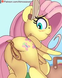 4:5 anus atmosseven blep blush clitoris equid equine female feral fluttershy_(mlp) friendship_is_magic furry genitals looking_back mammal my_little_pony pegasus pussy rear_view solo text tongue tongue_out url wings