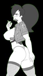 big_ass big_breasts cigarette clothed futurama open_jacket pbrown stockings turanga_leela