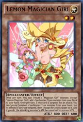 2girls breast_outside breasts card female female_only lemon lemon_magician_girl multiple_girls shounen_jump smaller_female spellcaster yellow_hair yu-gi-oh! yu-gi-oh!_card