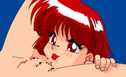 2girls 90s :3 :p animated blue_background blush brown_eyes brown_hair censored closed_eyes cunnilingus eyebrows_visible_through_hair eyes_visible_through_hair female female_only game_cg kazuyo_(viper) leg_grab licking looking_at_another lowres matching_hair/eyes multiple_girls mutsumi_(viper) nude oral pussy short_hair simple_background smile sogna spread_legs thighs tongue tongue_out viper_(series) viper_v6 yuri