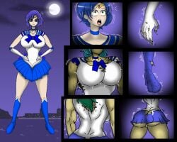 1girls ami_mizuno ass_expansion big_breasts bishoujo_senshi_sailor_moon blue_eyes blue_hair breast_expansion breasts clothing crossover eye_color_change female female_only green_eyes green_hair green_skin hair_color_change hair_growth huge_ass huge_breasts hulked_out large_breasts marvel moon muscle_growth ripped_clothing sailor_mercury shrrrrrriiipfan skin_color_change skirt solo thick_thighs thigh_expansion transformation wide_hips