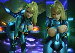 1girls 3d 3d_(artwork) ass banskinator bare_breasts big_ass big_breasts blonde_hair blue_eyes bodysuit breasts cleavage erect_nipples female female_only finger_to_mouth hair_between_eyes large_breasts leaning_forward looking_at_viewer metroid navel nintendo nipples ponytail samus_aran seductive seductive_smile sidelocks skin_tight smile solo source_filmmaker spandex urbanator zero_suit zero_suit_samus