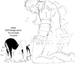 1boy 1girls age_difference ass_grab barefoot bbw bent_over big_breasts black_and_white black_hair boruto:_naruto_next_generations bracelet breast_press breasts busty closed_eyes dark-skinned_male dark_skin dialogue doggy_style feet female forced from_behind from_behind_position hand_on_ass hyuuga_hanabi interracial lickliking long_hair male male_penetrating monochrome muscles muscular muscular_male naked naruto naruto_(series) nipples nude on_all_fours penetration raikage rape sex short_hair sketch straight tattoo tears text thrusting toes vaginal vaginal_penetration white_background