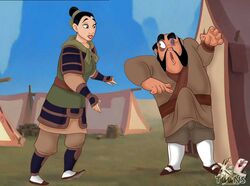 1boy 1girls army clothed crossdressing deception disney disney_princess erection erection_under_clothes fa_mulan female female_protagonist hand_on_penis huge_penis male mulan outdoors penis_bulge penis_lick pointing_at_self recruit straight uniform xl-toons.com yao_(mulan)