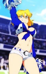 1girls belt big_breasts blonde_hair blue_eyes blush breasts busty cheerleader crown eyebrows_visible_through_hair eyeshadow female female_only human jcm2 large_breasts lori_loud midriff navel pom_poms revealing_clothes short_shorts shorts skimpy smile solo solo_female solo_focus sparkle sweat sweatdrop the_loud_house thick_thighs thighs underboob