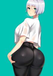 1girls ass big_ass big_breasts black_pants breasts dat_ass female iana_(rainbow_six) lilycious looking_at_viewer looking_back no_bra rainbow_six rainbow_six_siege short_hair silver_hair solo solo_female solo_focus tight_pants tom_clancy white_shirt