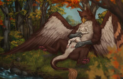 absurd_res anthro avian b.koal bird duo feral gabrielgryphon gryphon hi_res male male/male mammal maxfactor mustela mustelid musteline mythological_avian mythology stoat