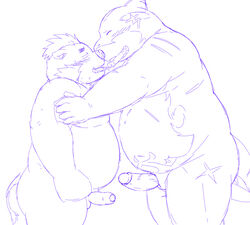 2020 anthro balls belly blue_and_white blush duo erection fish gay genitals gouryou humanoid_genitalia humanoid_hands humanoid_penis kemono kissing male male/male male_only mammal marine monochrome moobs overweight overweight_male penis penta002 scar shark simple_background suid suina sus_(pig) tokyo_afterschool_summoners tongue tongue_out typhon_(tokyo_afterschool_summoners) video_games white_background wild_boar yaoi