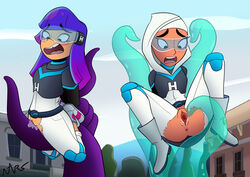 2girls aged_up artist_request ass blue-tinted_eyewear breasts female female_only glitch_techs hijab male miko_kubota penis tentacle tentacle_rape tinted_eyewear visor zahra_rashid