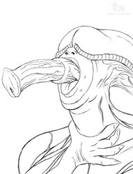 alien alien_(franchise) anthro big_penis biomechanical biosuit choking deep_throat deepthroat dickgirl erection female full_body_suit futa_only futanari glans helmet horse_penis horsecock intersex licking long_penis penis sketch sucking tongue tongue_out urethra wetlaw white_skin xenomorph