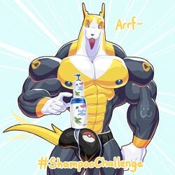 1:1 1boy abs absurd_res anthro anthrofied bara biceps big_muscles black_body black_fur boltund bulge canine clothing eye_contact fur furry hi_res large_penis looking_at_viewer male male_only mammal meme mostly_nude muscular muscular_male nintendo nipples original_character pecs pokémon_(species) pokemon pokemon_ss shampoo shampoo_challenge solo text tongue tongue_out topless underwear video_games watermark white_body white_fur wolfiecanem yellow_body yellow_fur