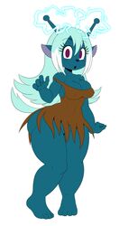 1girls 2017 4_fingers ? absurd_res alien antennae anthro big_breasts blue_body blue_skin bottomless breasts bue cleavage clothed clothing electricity emoji_alien_(samurai_jack) eyelashes female female_only full_body highres looking_at_viewer milf open_mouth purple_eyes samurai_jack solo sssonic2 thick_thighs white_background white_hair wide_hips